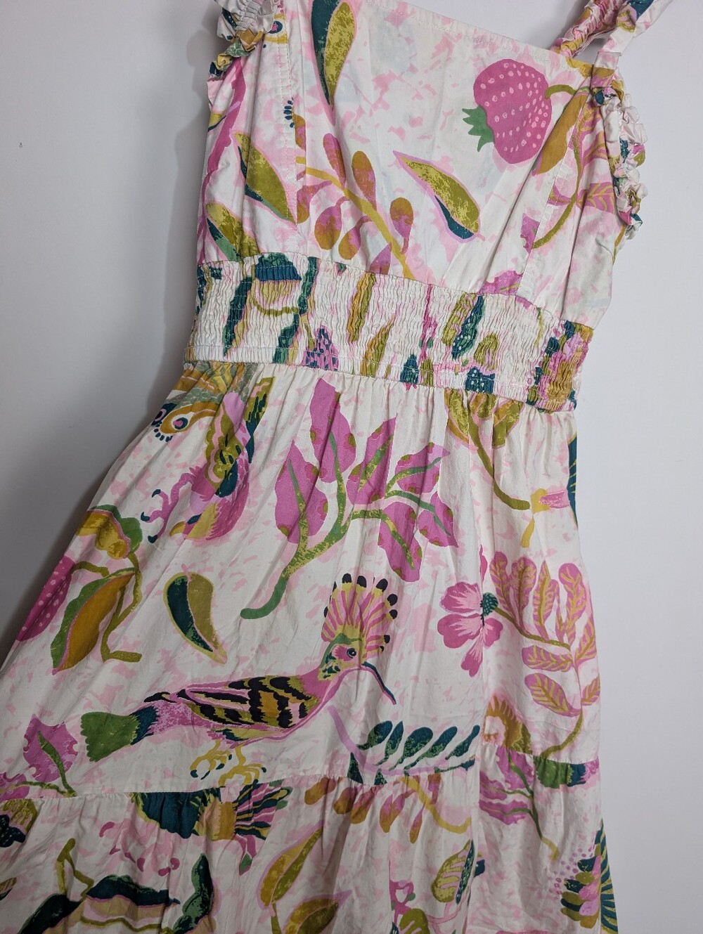 Banjanan Harriet Spring Peacock Crocodile Floral Ruffle Midi Dress Size Large - Picture 3 of 10